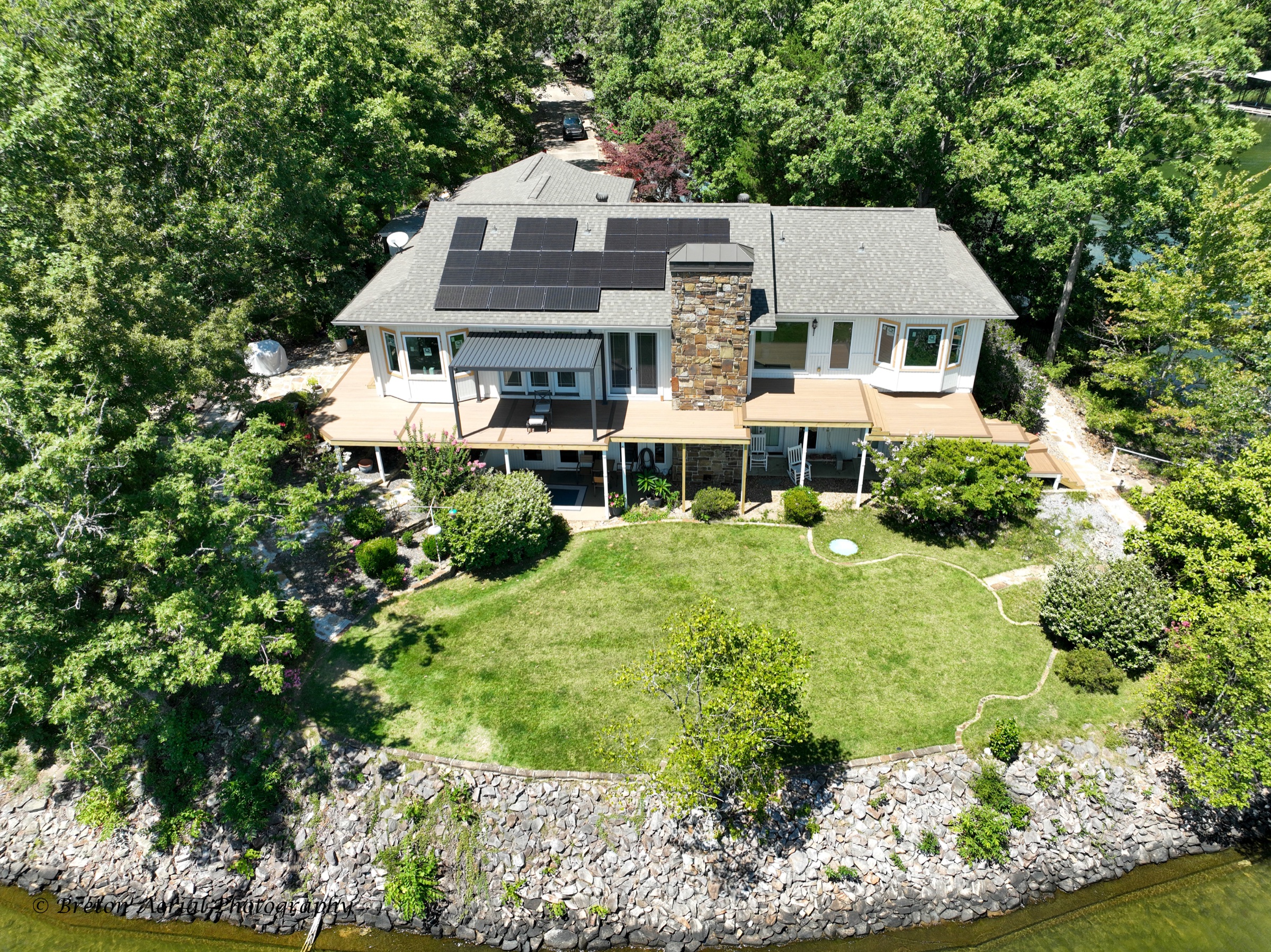 Waterfront house photographed from above